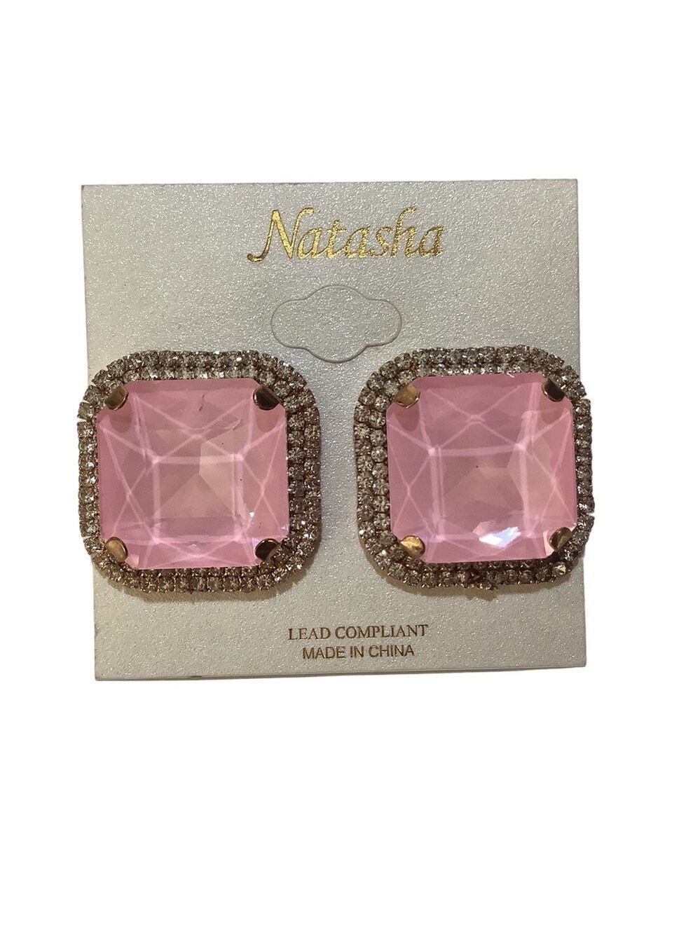 Natasha Pink Crystal Statement Earrings New